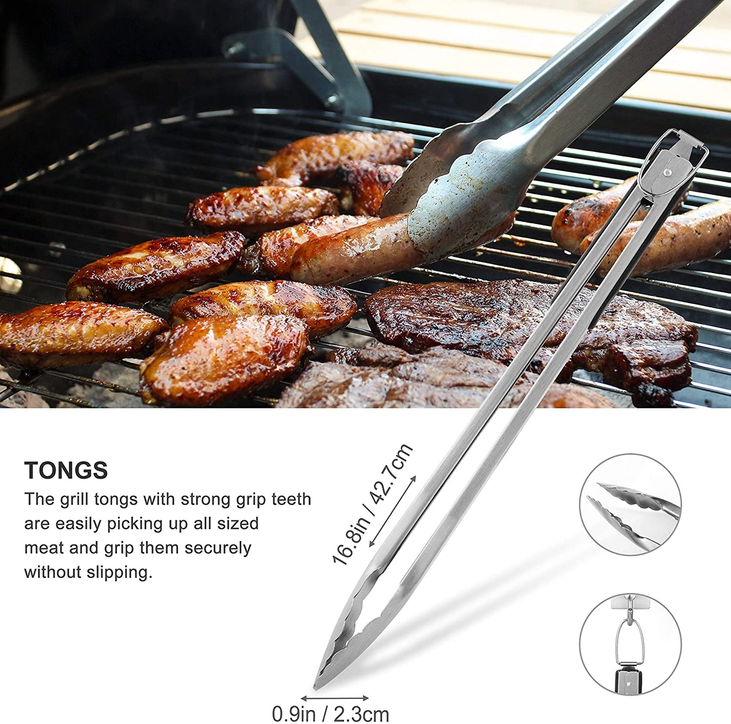 8PCS Heavy Duty BBQ Grill Tools Set with Extra Thick Stainless Steel Spatula, Fork, Tongs & Cleaning Brush - Complete Barbecue Accessories Kit with Portable Bag - Perfect Grill Gifts for Men
