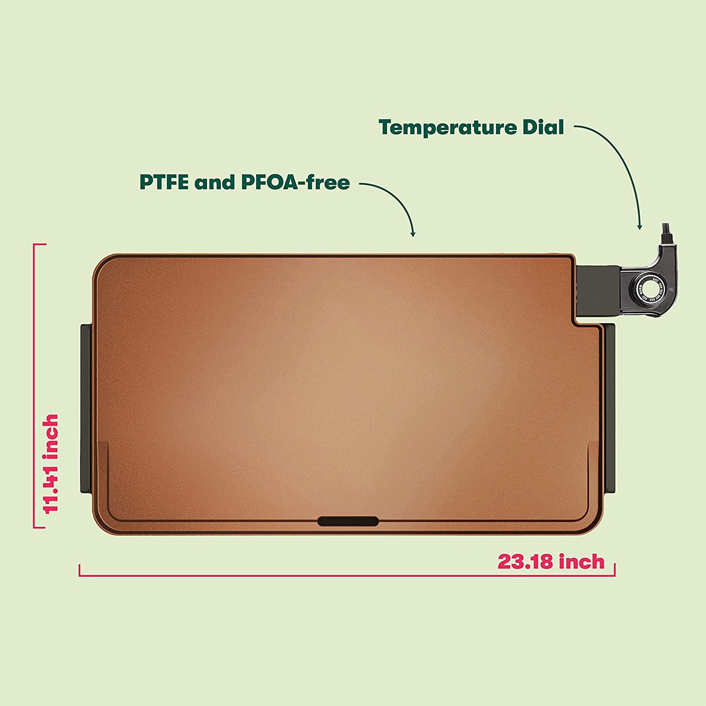 XL Electric Ceramic Titanium Griddle, Make 15 Eggs at Once, Healthy-Eco Non-Stick Coating, Hassle-Free Clean Up, Large Submersible Cooking Surface, 12" X 22", Copper/Black