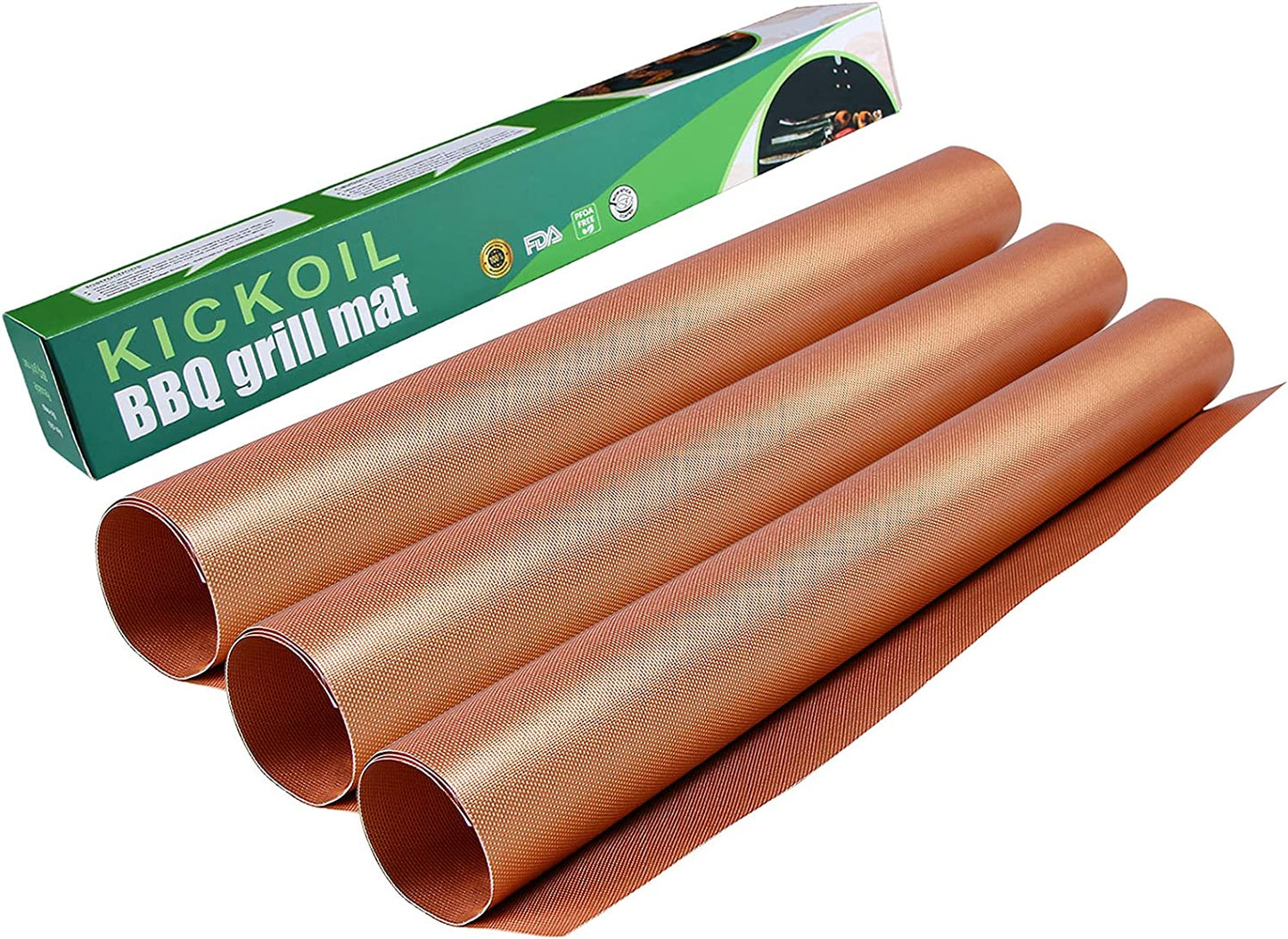 Grill Mats for Outdoor Grill BBQ Grill Mat Set of 3 Nonstick Copper Grill Mat Heavy Duty Reusable Barbecue Grill Sheets BBQ Accessories Grill Tools Works on Electric Grill Gas Charcoal RV Camping