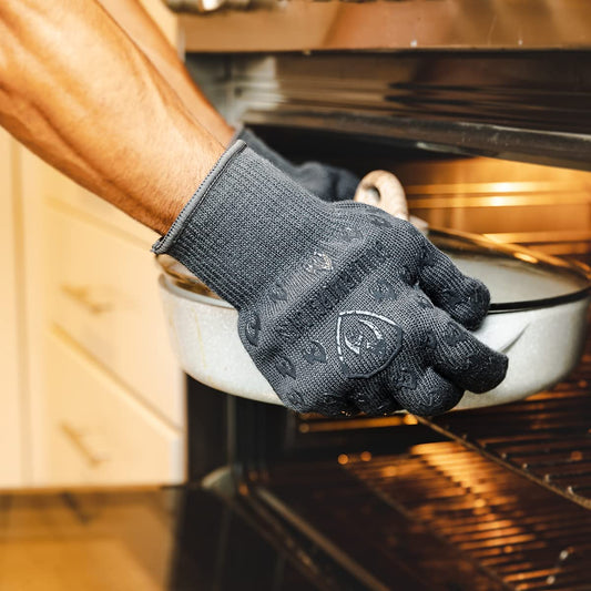 – Oven Gloves 932°F Extreme Heat & Cut Resistant Oven Mitts with Fingers for BBQ, Cooking, Grilling, Baking – Accessory for Smoker, Cast Iron, Fire Pit, Camping, Fireplace and More