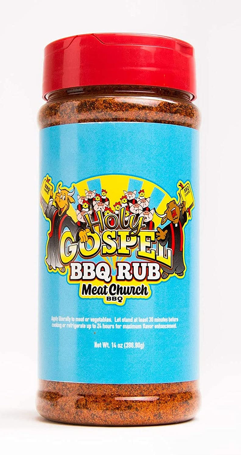 Meat Church BBQ Rub Combo: Honey Hog (14 Oz) and Holy Gospel (14 Oz) BBQ Rub and Seasoning for Meat and Vegetables, Gluten Free, One Bottle of Each