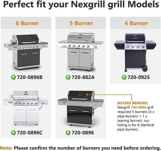 Professional Title: "High-Quality Replacement Parts for Nexgrill 6 Burner Gas Grills - Burner Tubes, Grill Ignitors, and Flame Tamers - Compatible with Nexgrill 720-0882A, 720-0896, and 720-0925 Models - Pack of 6"