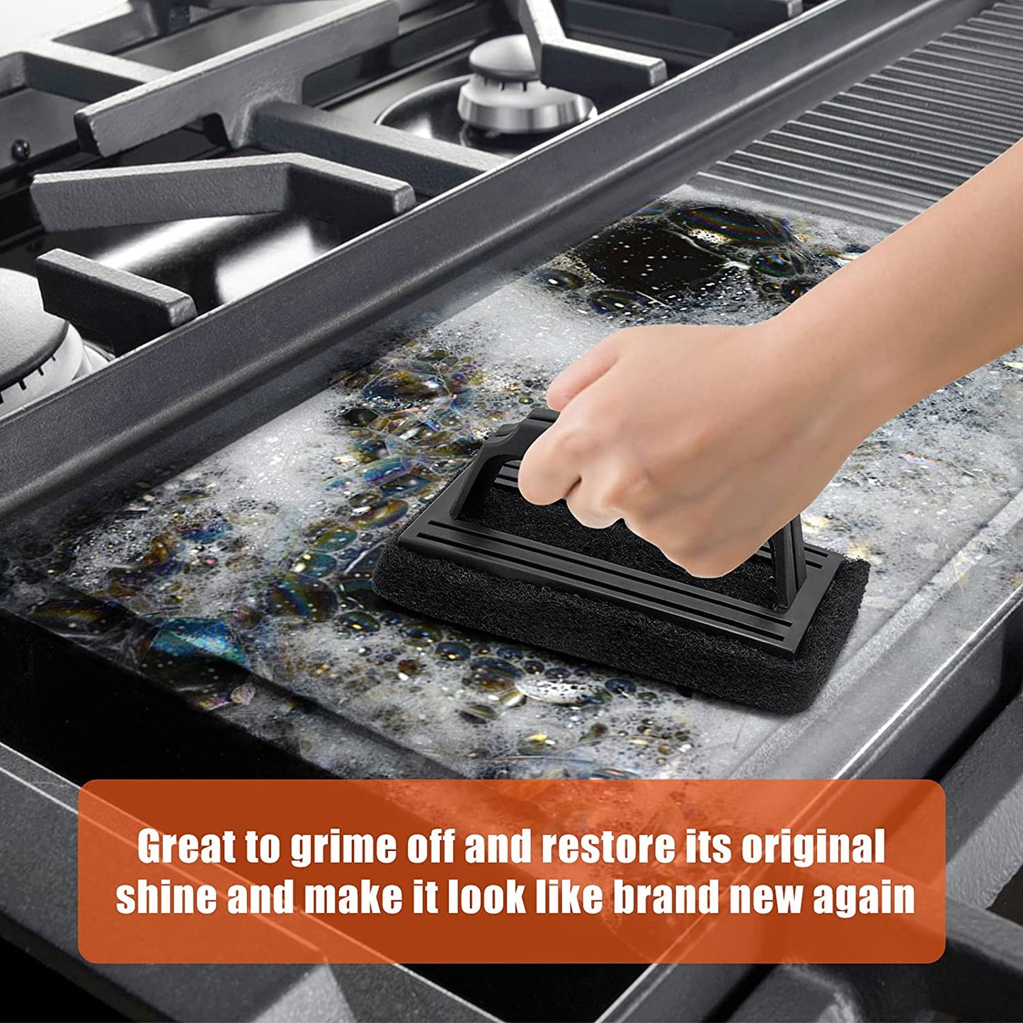 Griddle Cleaning Kit, 7PCS Flat Top Grilling Cleaner Tools Set, Metal Dough Scraper, Cleaning Brush with Handle, Scouring Pads for BBQ Cast Iron Kitchen Cookware Stovetops Hot & Cold Surfaces