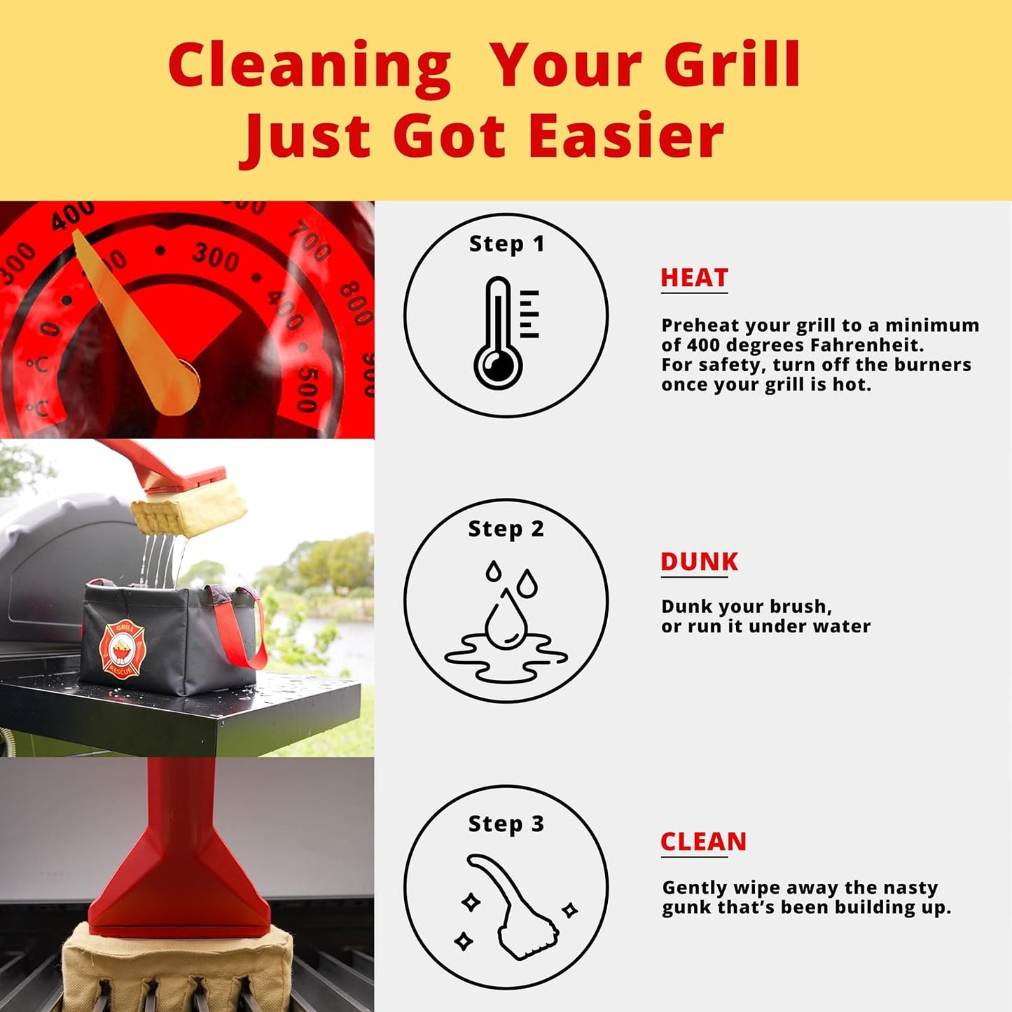 BBQ Replaceable Scraper Cleaning Head, Bristle Free - Durable and Unique Scraper Tools for Cast Iron or Stainless-Steel Grates, Barbecue Cleaner (Grill Grate Brush with Scraper)