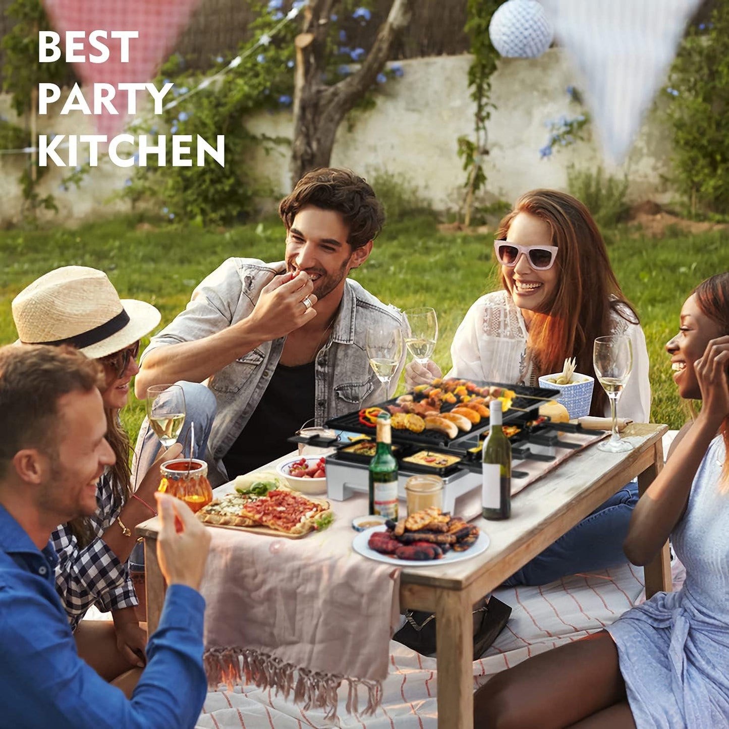 Raclette Grill, Electric Table Indoor Grill Korean BBQ Grill, Removable 2-In-1 Non-Stick Grill Plate, 1500W Fast Heating with 8 Cheese Melt Pans, Ideal for Parties and Family Fun (Silver)