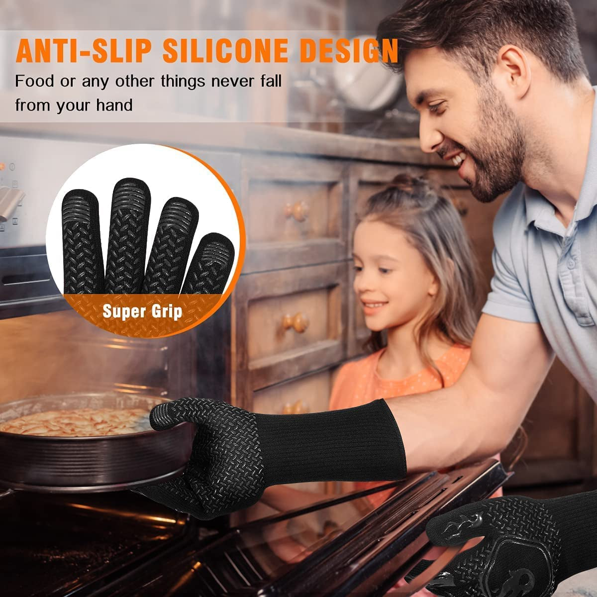 HAMITOR BBQ Grill Gloves Heat Resistant: 1472℉ High Temp Resistance Fireproof Glove for Grilling Smoking Barbecue - Washable Long Oven Mitts Extreme Hot Proof Mittens for Kitchen Cooking Baking