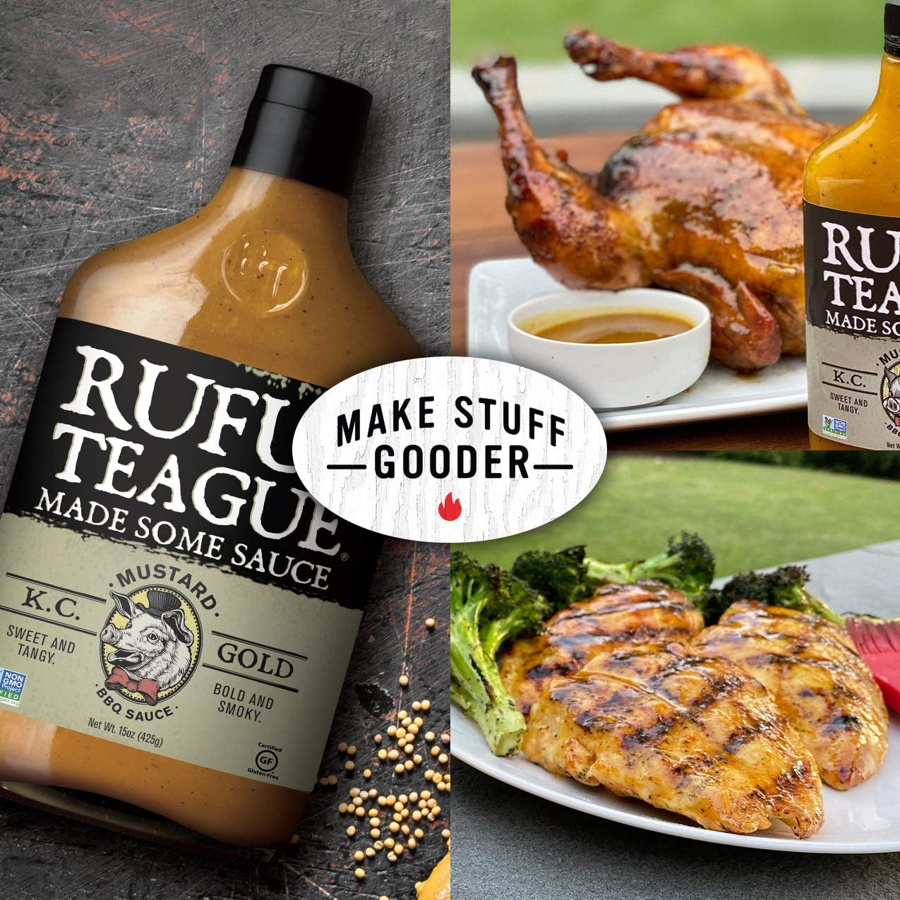 Rufus Teague - KC Gold BBQ Sauce - Premium Mustard Barbecue Sauce - 14.25 Oz Bottles - 2 Pack