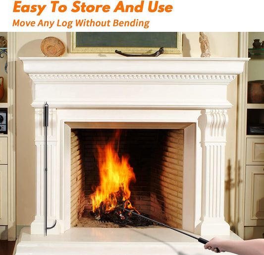 Fire Pit Poker for Fireplace Outdoor - IRIIJANE 32'' Wrought Iron Firepit Poker Stoker Stick for Camping Campfire Black