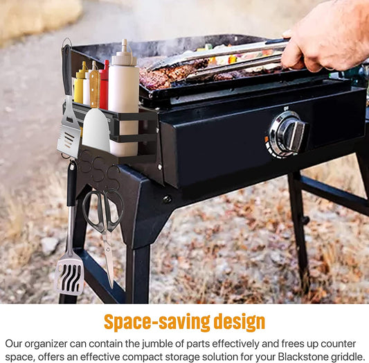 Stainless Steel Griddle Caddy with Magnetic BBQ Utensils Strip for 28"/36" Blackstone Griddles, with a Allen Key, Space Saving BBQ Accessories Storage Box, Free from Drill Hole&Easy to Install
