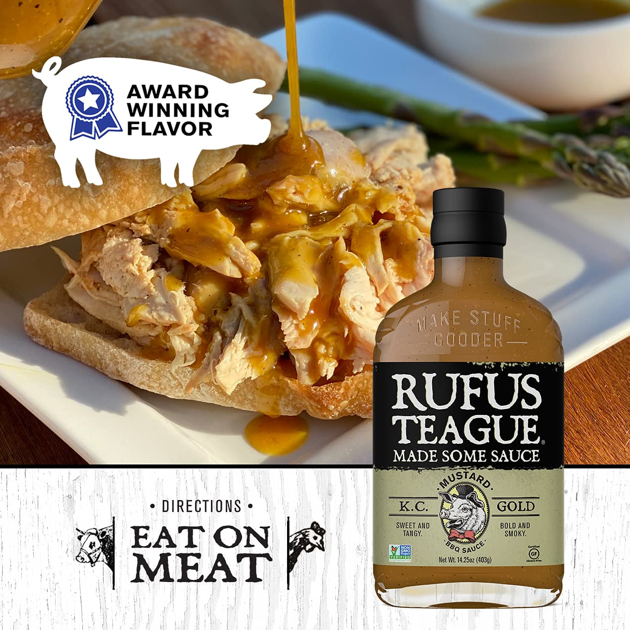 Rufus Teague - KC Gold BBQ Sauce - Premium Mustard Barbecue Sauce - 14.25 Oz Bottles - 2 Pack