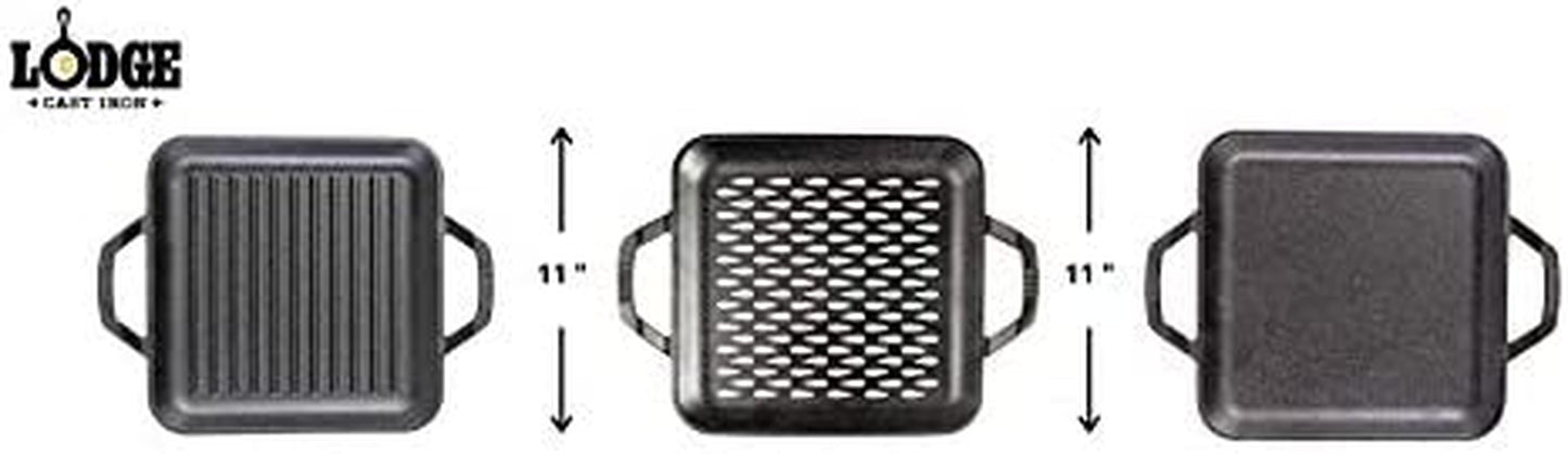 Chef Collection - 11 Inch Cast Iron Chef Style Square Grill Pan