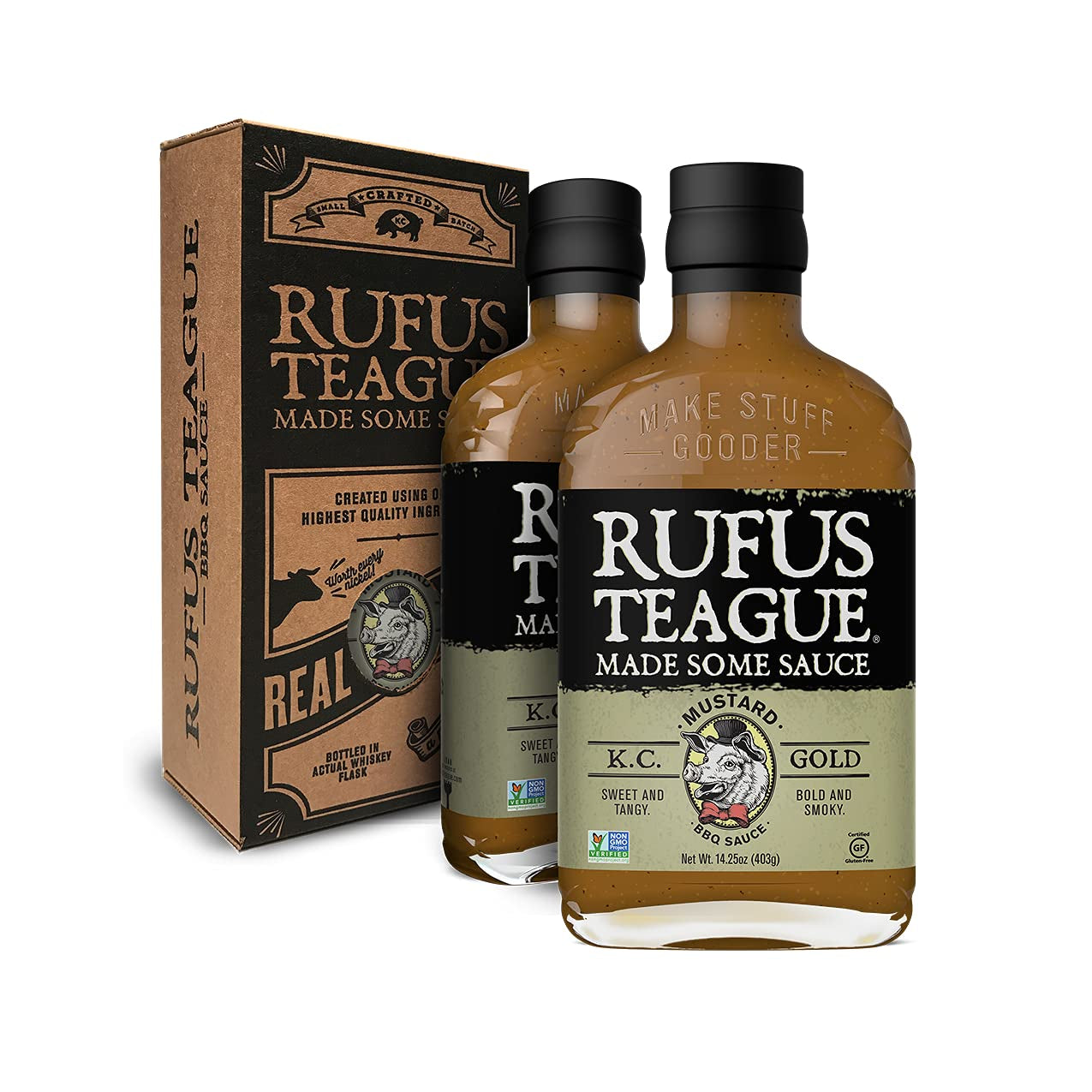 Rufus Teague - KC Gold BBQ Sauce - Premium Mustard Barbecue Sauce - 14.25 Oz Bottles - 2 Pack