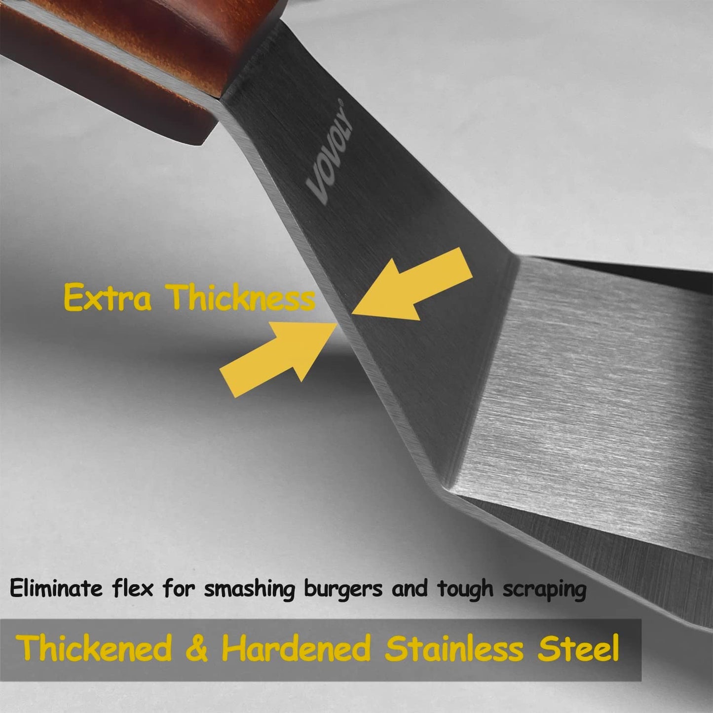 Professional Metal Spatula for Cast Iron Skillets and Flat Top Grills, Full Tang Wooden Handle,1.8Mm Thick Stainless Steel Blade, Smash Burger Spatula Turner for Flipper, Cooking, BBQ, 5 Inch X 3 Inch