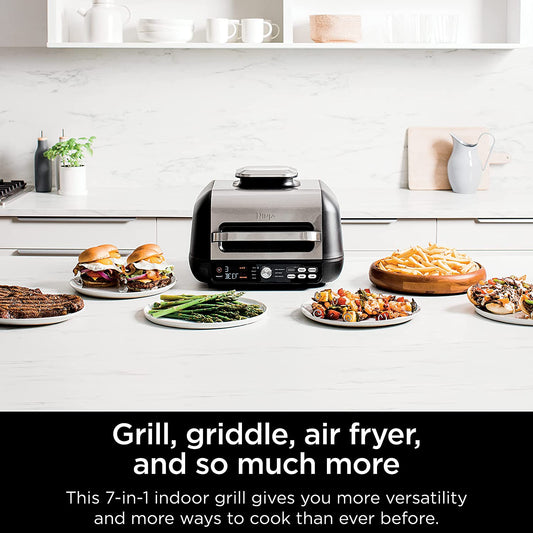 IG651 Foodi Smart XL Pro 7-In-1 Indoor Grill/Griddle Combo, Use Opened or Closed, Air Fry, Dehydrate & More, Pro Power Grate, Flat Top, Crisper, Smart Thermometer, Black