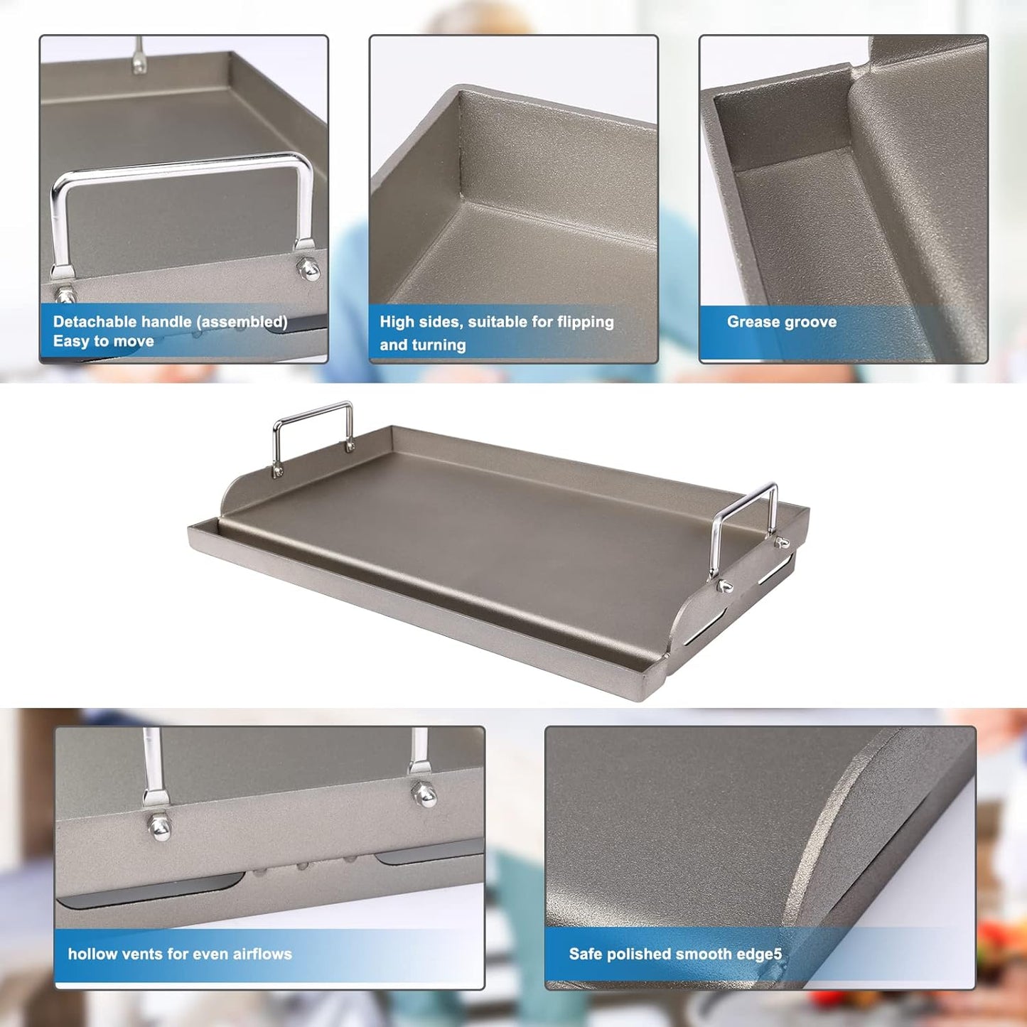 Universal Fry Griddle for Gas Grill, 25"X 16” Metal Cooking Griddle Pan Large Flat Top Plate for Gas Stove, Charcoal Electric Grills Fits Camping Stove Outdoor Tailgating Parties Grilling