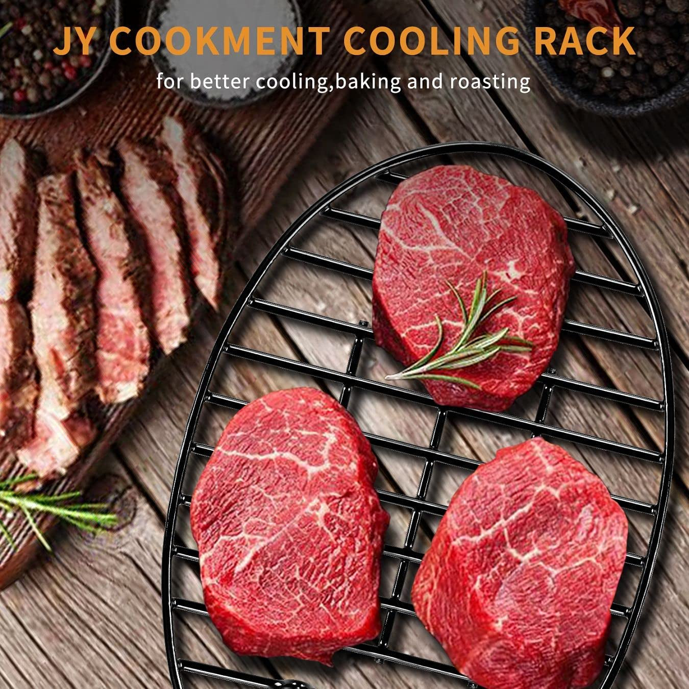 JY COOKMENT Roasting Rack with Integrated Feet, Cooling Drying Rack Kitchen Rack with Enameled Coating, PTFE Free, Great for Cooking, Roasting, Drying, Grilling, Dishwasher Safe (12.5Inch*8.5Inch)