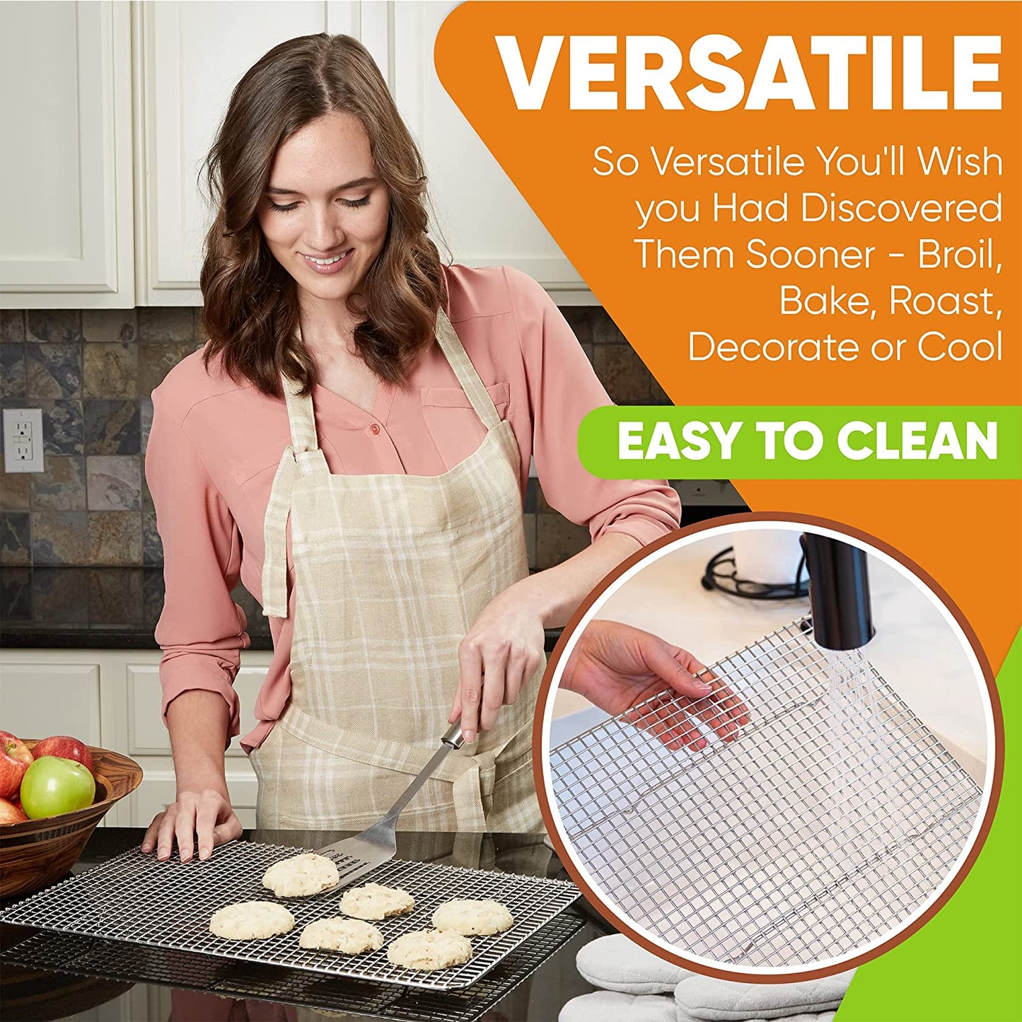 Spring Chef Cooling Rack & Baking Rack - 100% Stainless Steel Cookie Cooling Racks, Wire Rack for Baking, 11.8" X 17" Fits Half Sheet Roasting Pan for Bacon, BBQ - Cooling Racks for Cooking and Baking