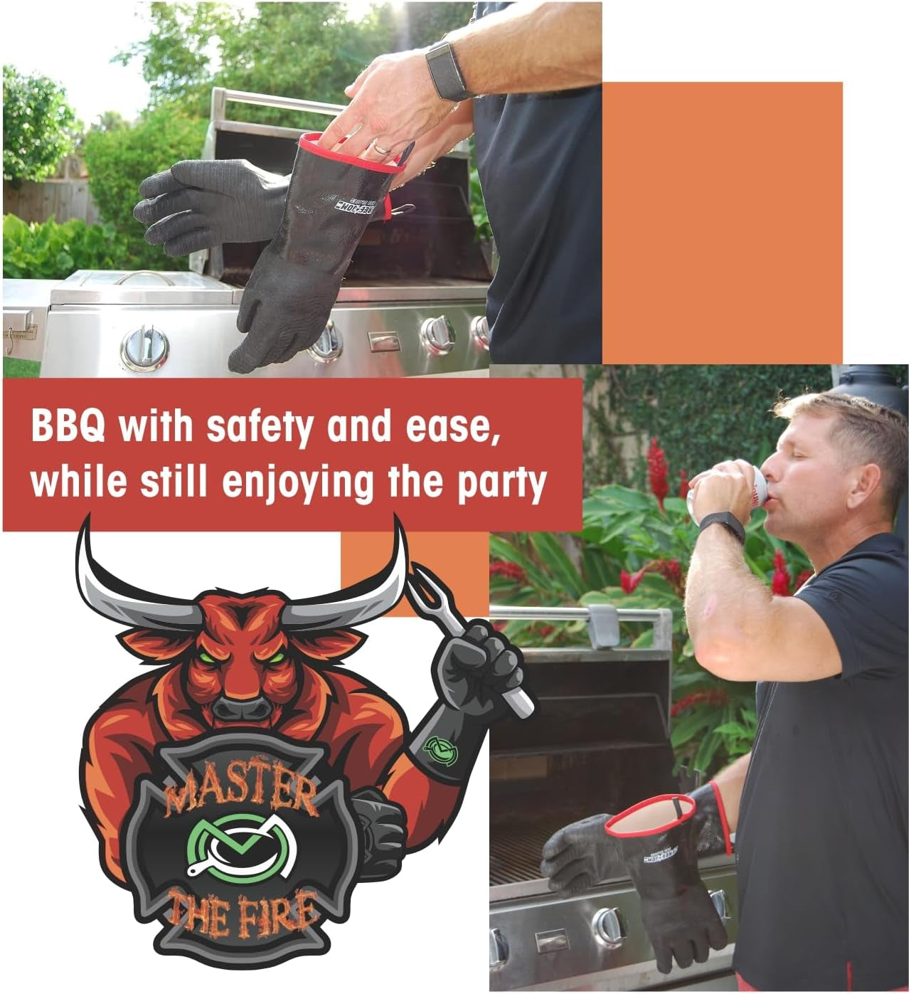 Freedom BBQ Glove, Heat Resistant 932℉, Easy on & off Glove for Grill/Smoker/Cooking/Pit/Barbecue/Oven/Fryer, Textured Palm No Slip Grip, Waterproof & Oil Resistant (Black Traditional Fit)