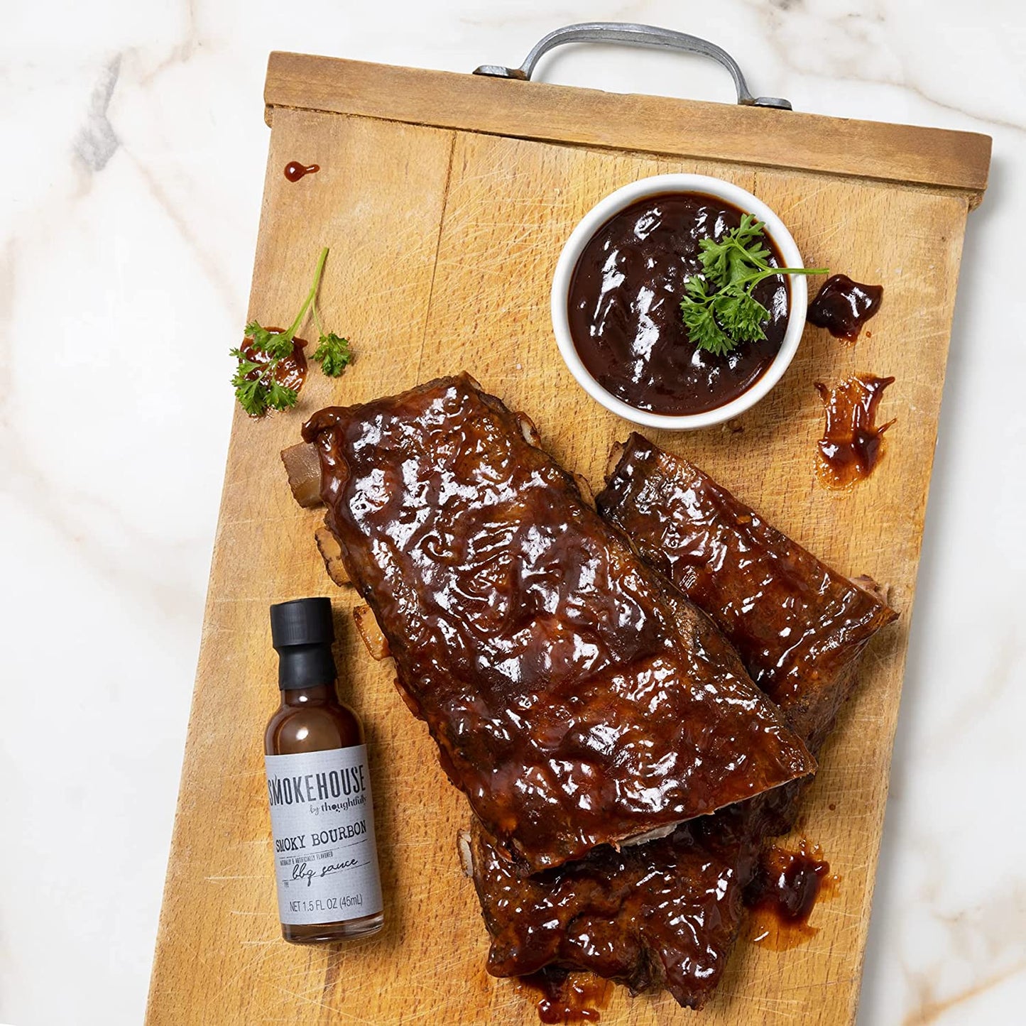 Smokehouse by Thoughtfully, Gourmet BBQ Sauce Sampler Set, Vegan and Vegetarian, Flavors Include Honey Chipotle, Smoky Bourbon, Sweet and Spicy, and Bacon BBQ Sauce, Pack of 4