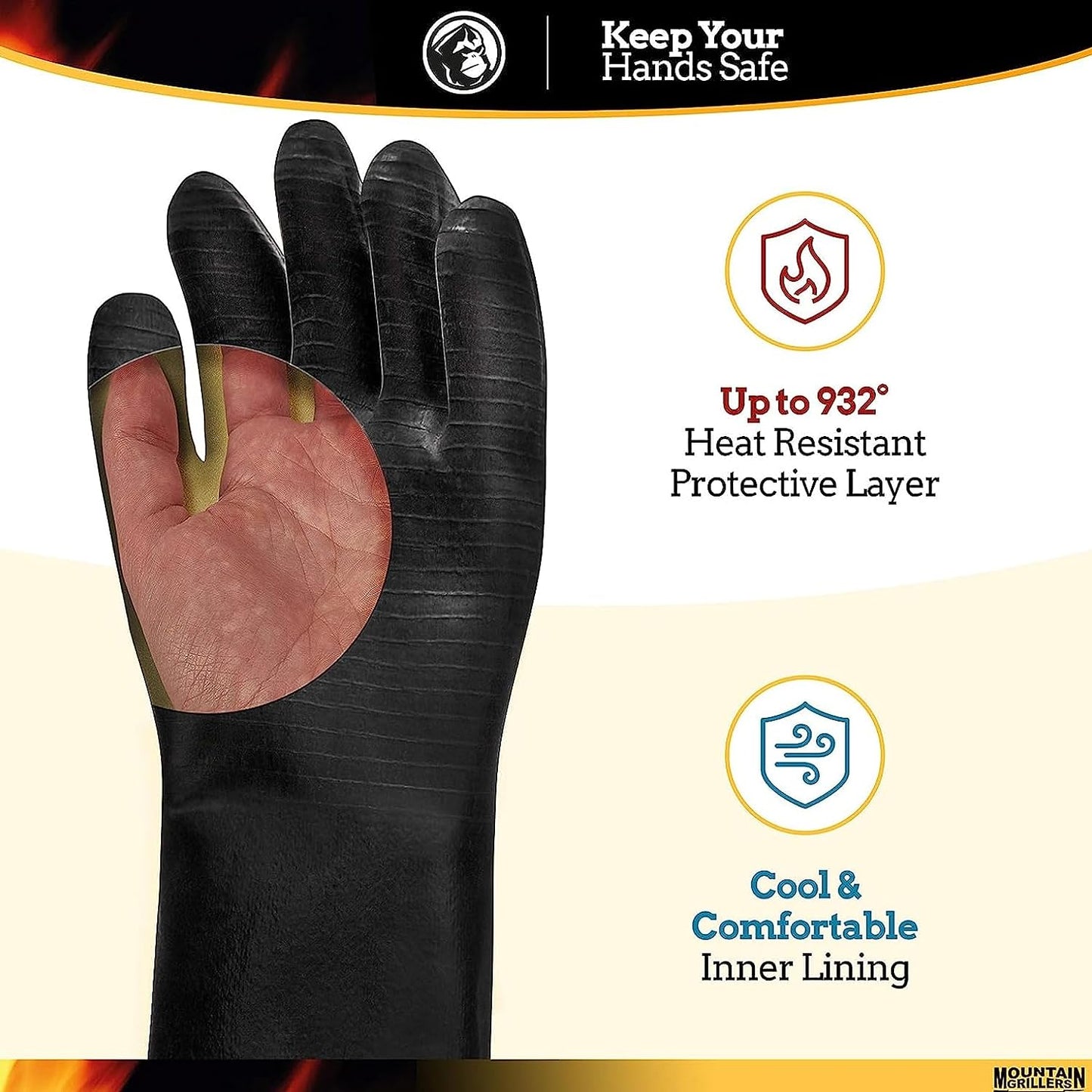 Extreme Heat Resistant Gloves for Grill BBQ High Temperature Fire Pit Gloves Barbecue Cooking, Smoker, Oven, Fryer, Grilling Waterproof, Fireproof Oil Resistant Neoprene Coating 14In