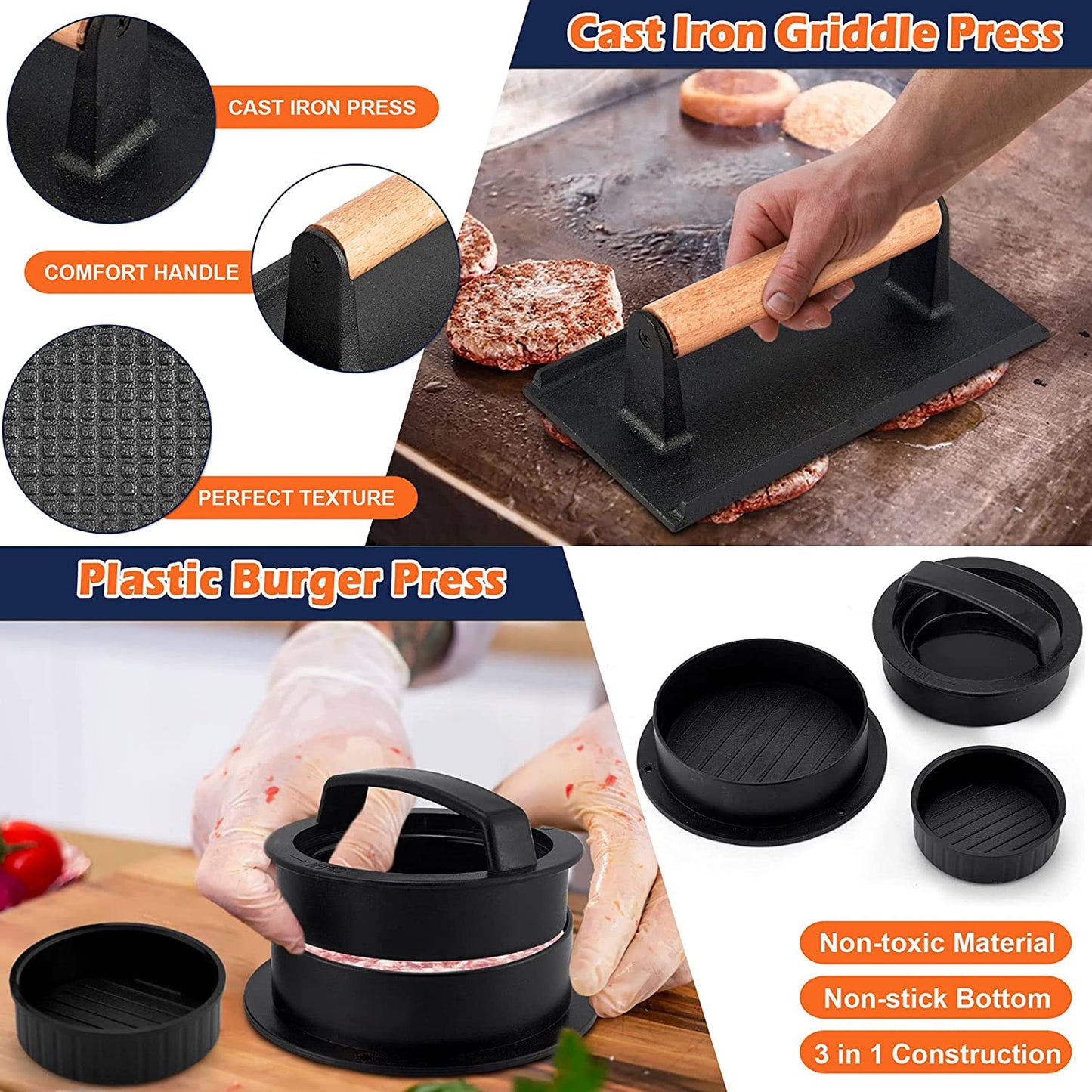 18Pcs Griddle Accessories Set, Stainless Steel Flat Top Grill Spatula Kit for Outdoor Barbecue Teppanyaki Camping Cooking, Included Melting Dome, Burger Turner, Carrying Bag and More Tools