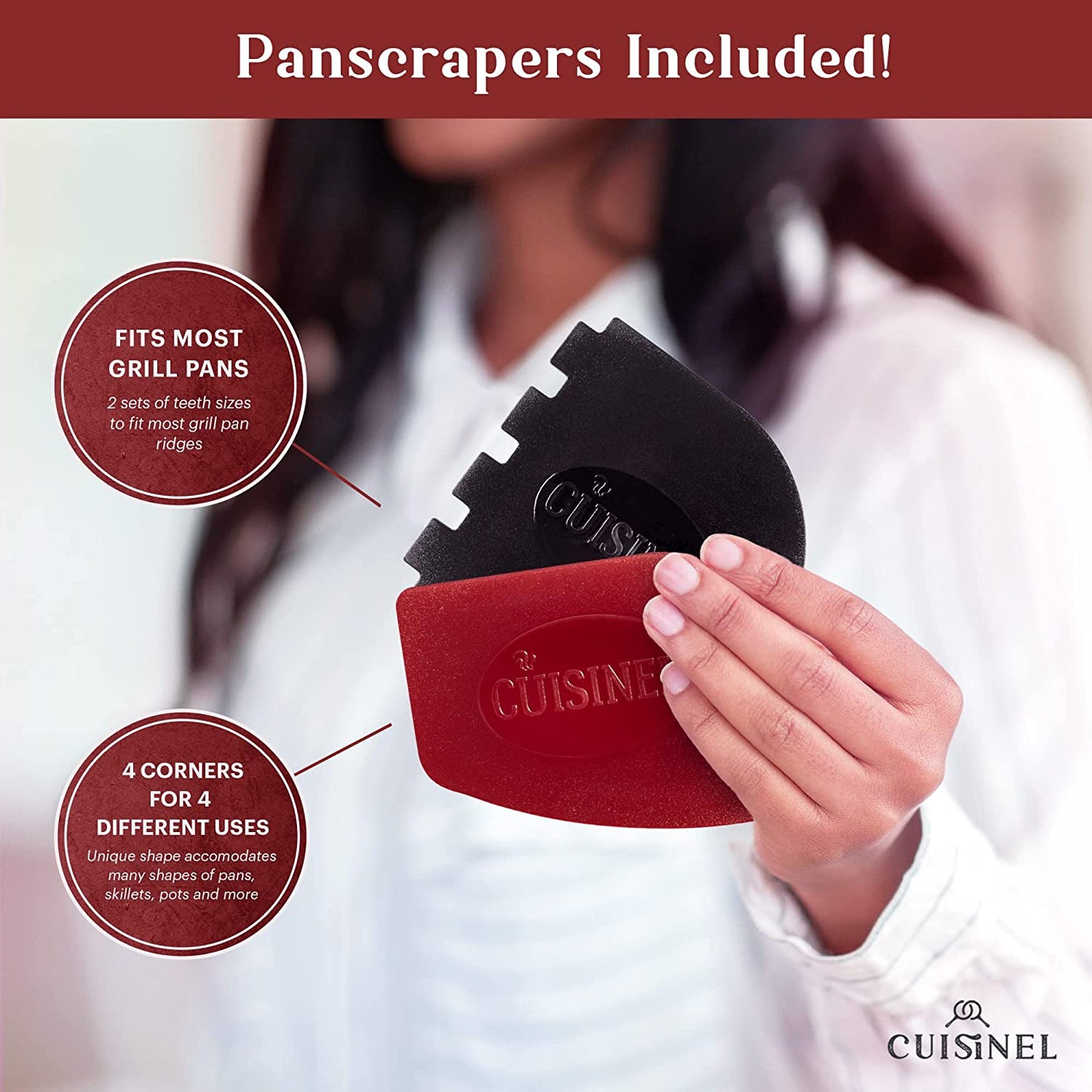 Cast Iron Griddle/Grill + Burger Press + Pan Scrapers - Reversible Pre-Seasoned 16.75" X 9.5"-Inch Dual Handle Flat Skillet and Griller Pan + Cleaning Accessories - Indoor/Outdoor Stove Safe