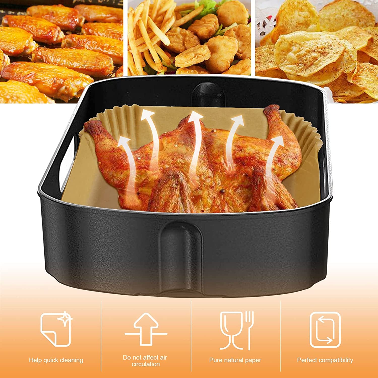 Air Fryer Disposable Paper Liner for Ninja AG301 Air Fryer, 100 Pcs Non-Stick Disposable Air Fryer Parchment Paper Pads Air Fryer Liners for Ninja AG301 Indoor Grill Air Fryer