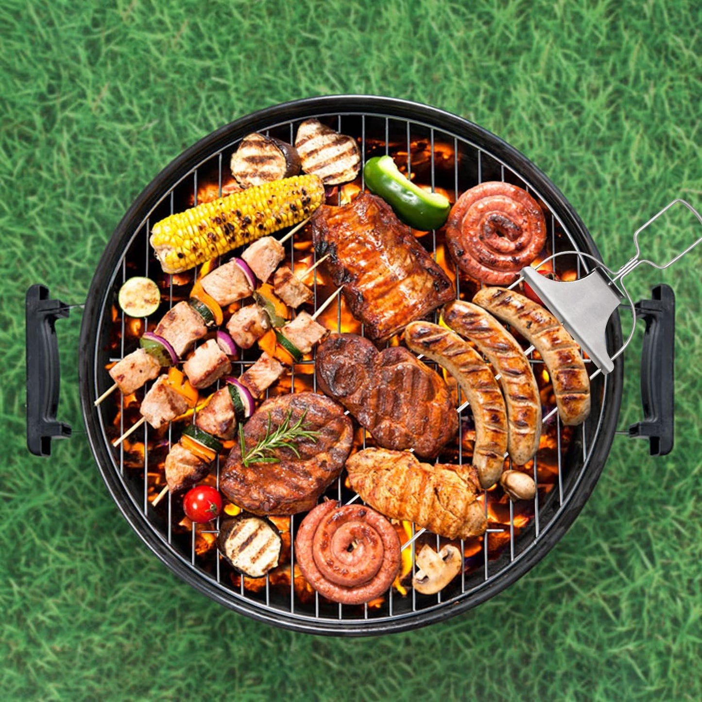 Chuanke 3-Prong Stainless Steel Skewers for BBQ Grilling with Push Bar Slider Easy Food Removal (1)