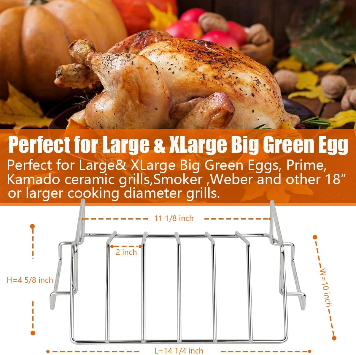 Thanksgiving Turkey Roasting Rack Stand for Smoker and Grill, Turkey Roaster V Rack Stainless Steel Rib Racks for Grilling and Smoking, for Large and Xlarge Big Green Egg,Kamado Joe,Big Joe Etc