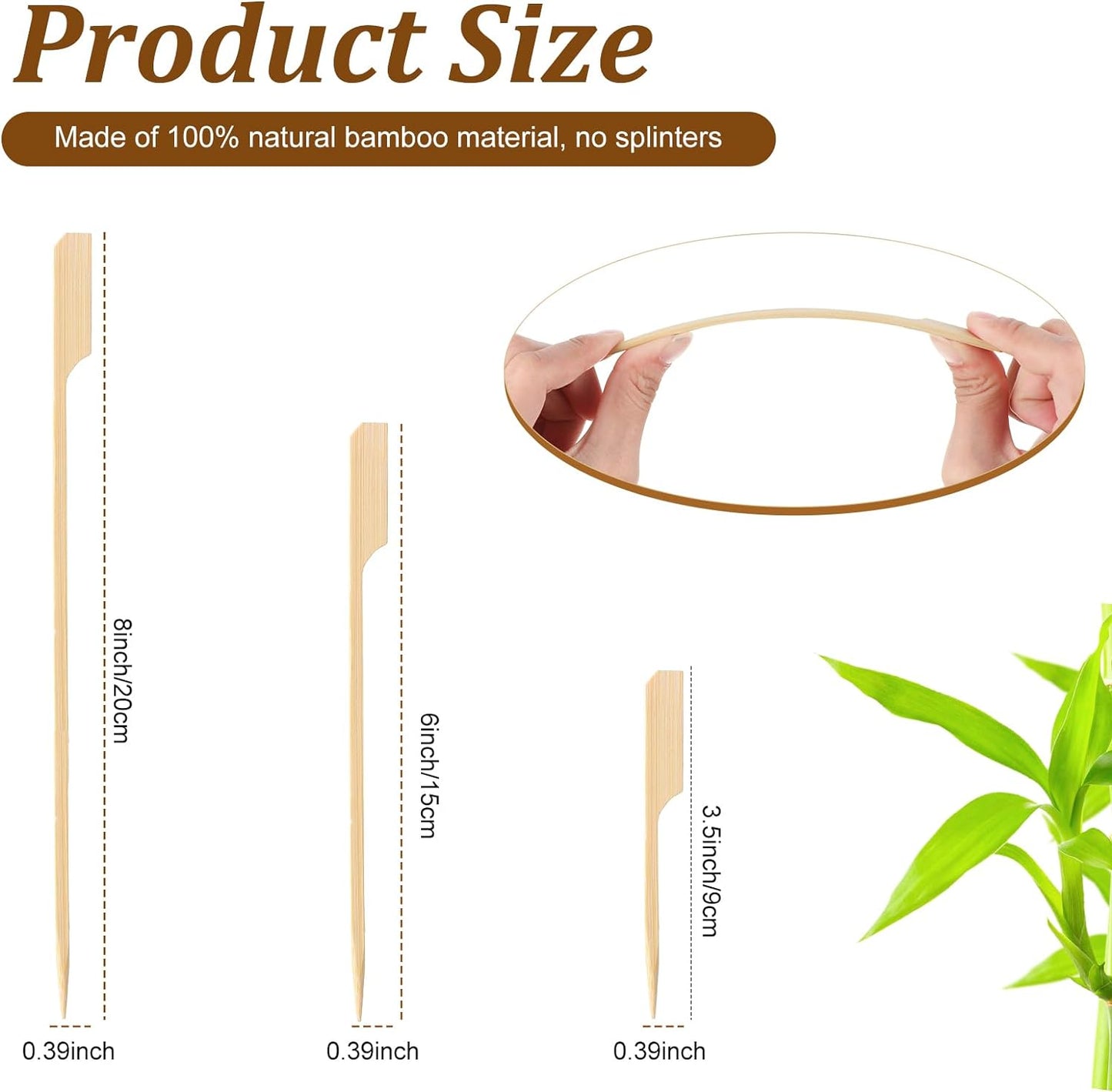 3000 Pcs Bamboo Skewers for Appetizers Toothpicks Wide Wooden Skewers Paddle for Kabobs Cocktail Picks Fruit Kababs Bbq Barbecue Sausage Grilling(6 Inches)
