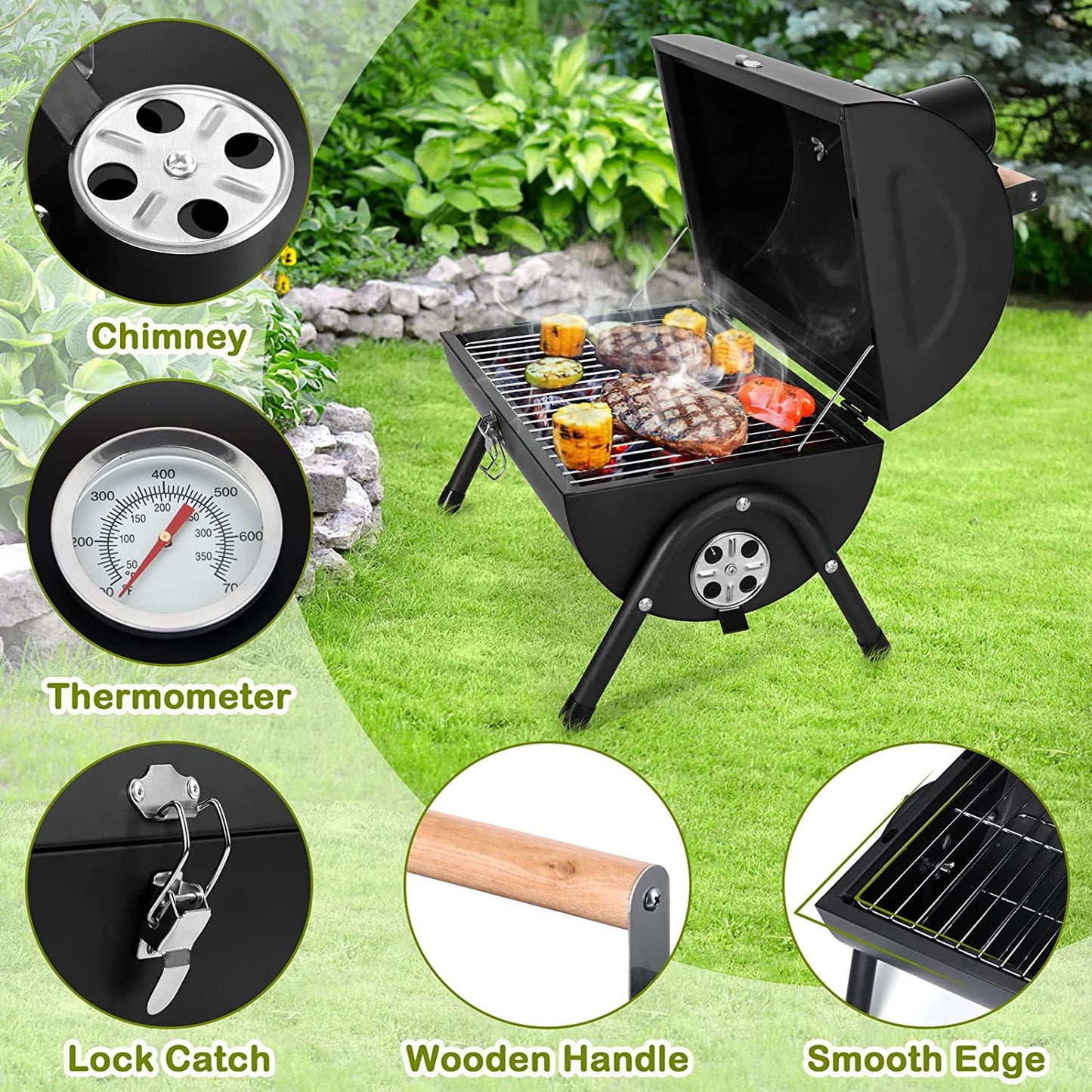 Leonyo Portable Charcoal Grill Set of 12, Small BBQ Grill, Mini Tabletop Charcoal Grill with Barbecue Fork, Tongs, Compact Camping Grills for Outdoor RV Traveling Picnic, Patio, Backyard, Beach