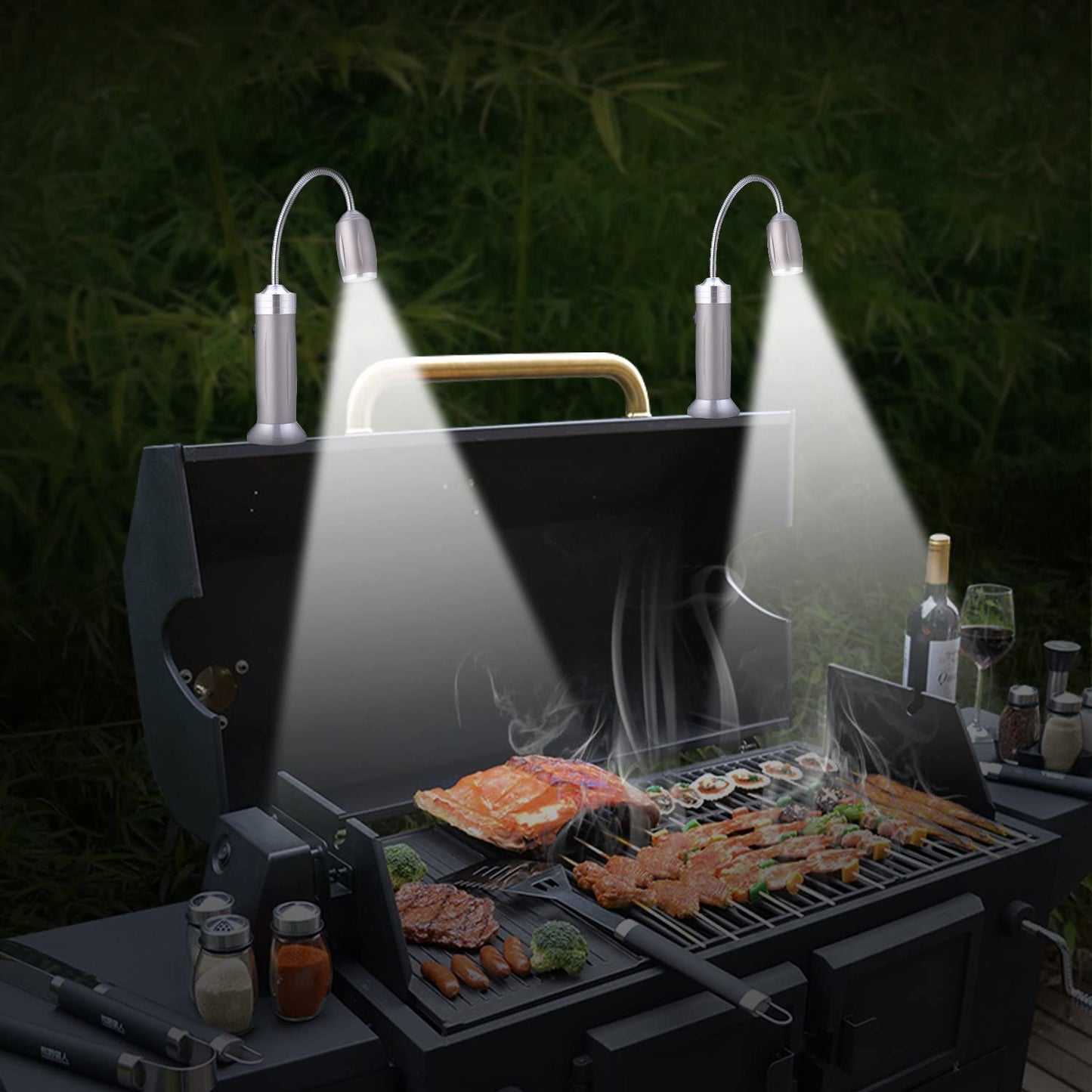 Magnetic Ultra-Bright Barbecue Grill Light with Super Bright LED Lights, Magnetic Base Flexible Gooseneck BBQ Light for Grilling,Adjustable Any Gas,Charcoal,Electric Grill White- 1 Pair