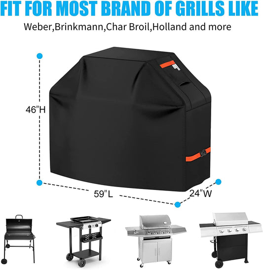 CUSSIOU Grill Cover BBQ Grill Cover 600D Heavy Duty Waterproof Gas Grill Cover, Barbecue Grill Covers for Weber, Brinkmann, Char Broil Grills Cover (59" L X 24" W X 46" H, Black)