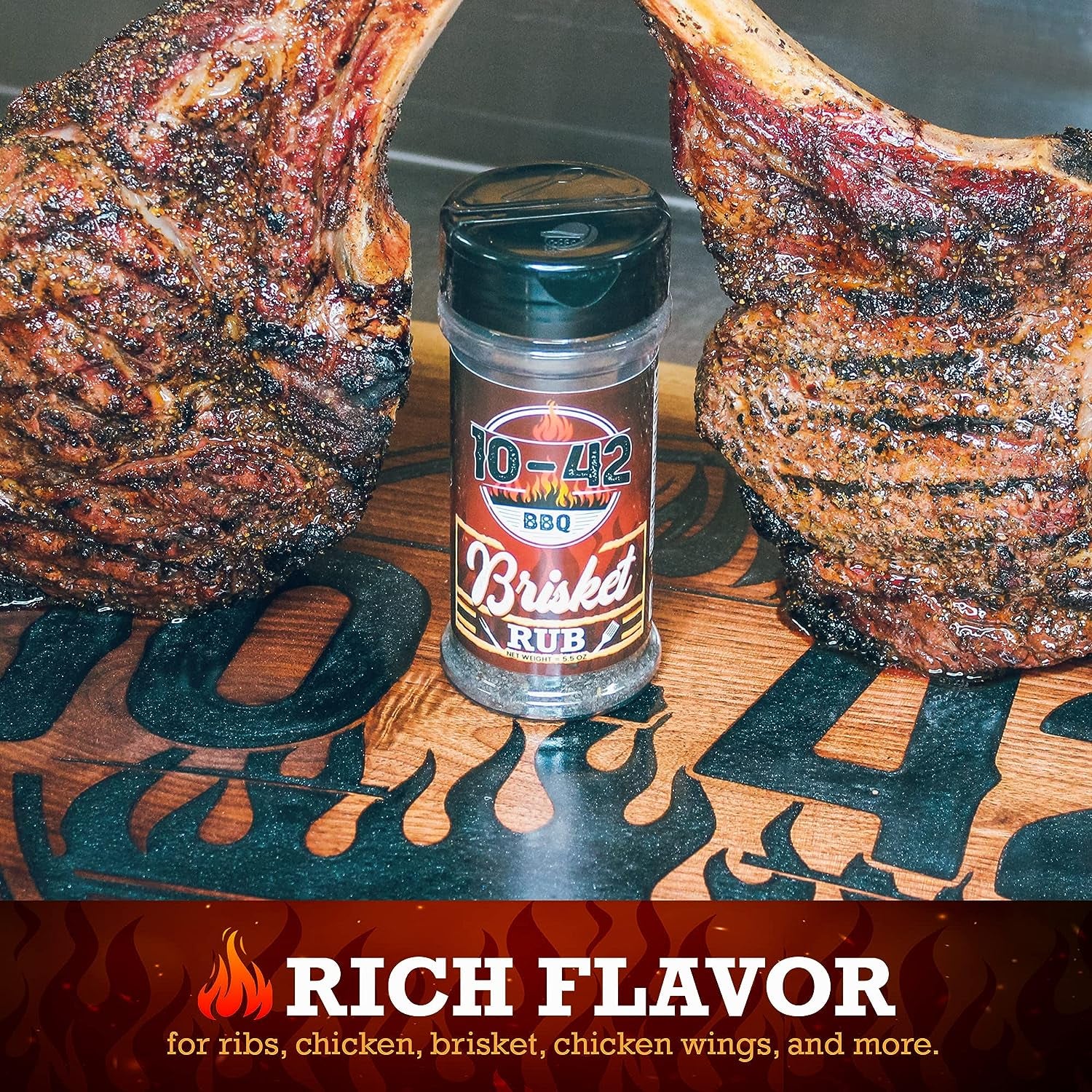 10-42 BBQ Brisket Rub | All-Natural Spice Seasoning for Steak, Rib, Beef Brisket | Barbecue Meat Seasoning Dry Rub | BBQ Rubs and Spices for Smoking and Grilling | No MSG, 5.5.Oz Bottle