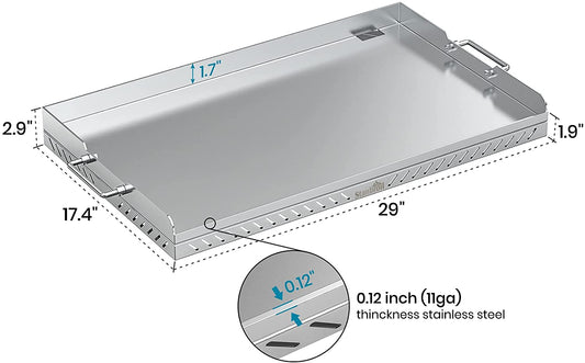 28 Inch Stainless Steel Flat Top Gas Grill Griddle Replacement for Blackstone 2-Burner Propane Fueled Grill Improved New Rear Grease Management System (Improved Version)