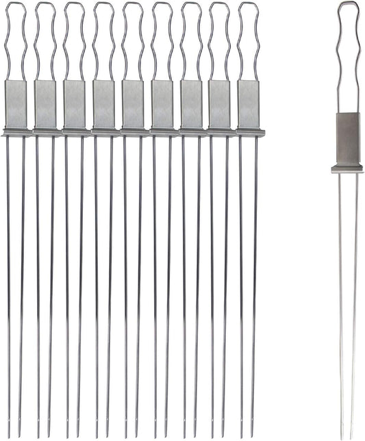 Blue Donuts 10 Pack Kabob Skewers for Grilling 17 Inch – Kabob Skewers with Push Bar, Stainless Steel Skewers with Comfortable Handle Grip, BBQ Grilling Accessories