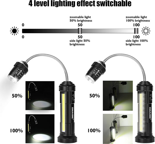 Grill Lights Magnetic BBQ Grill Light with Ultra-Bright LED Lights and 3W Side Light, 360 Degrees Flexible Gooseneck Adjustable BBQ Grill Lights for Any Gas Charcoal Electric Grill 2 Packs
