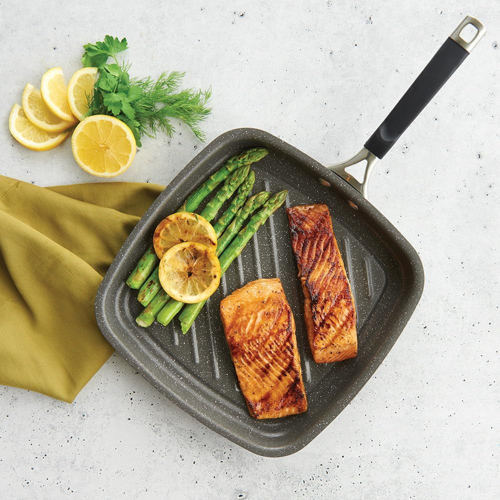 Verde Aluminized Steel Cookware with Ceramic Coating, Searing Grill Pan 10-Inch