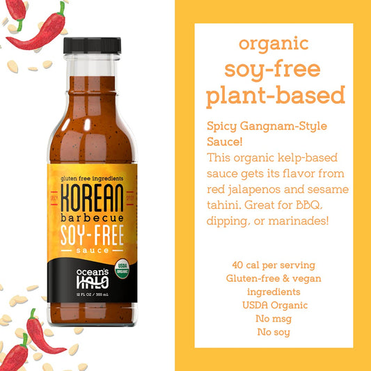 (2 Pack) Ocean'S Halo, Organic Soy-Free Spicy Korean BBQ Sauce, 12 Ounce