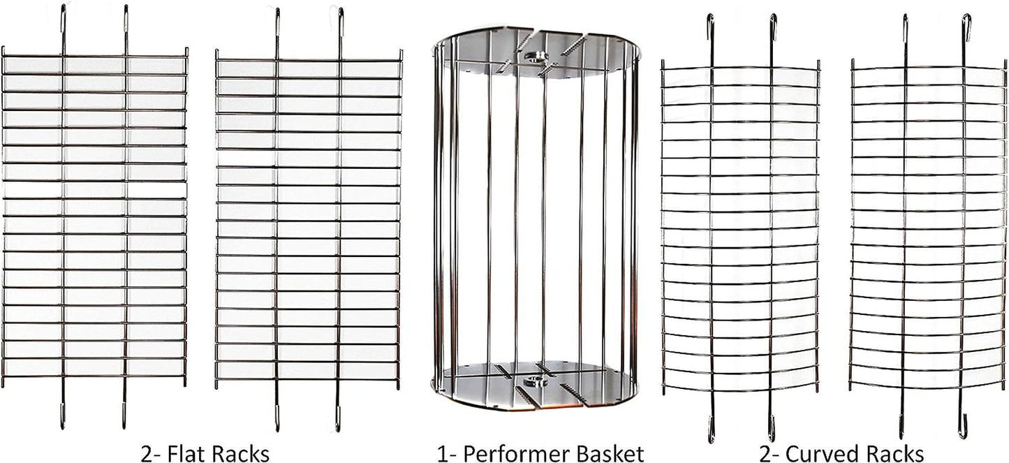 Onegrill Performer Series Universal Fit Grill Rotisserie Spit Rod Basket; Stainless Steel Tumble & Flat Basket in One.(Fits 1/2 Inch Hexagon & 3/8 Inch Square Spits)