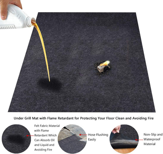 Under Grill Mats,Flame Retardant BBQ Grilling Gear for Gas,Absorbing Grill Pads,Durable Washable Floor Mat Protect Decks and Patios from Grease Splatter and Messes (Grill Mats 37.4Inches X 60Inches)