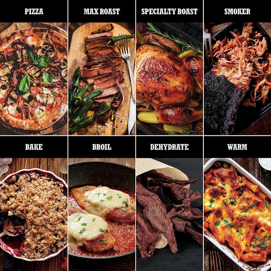 Woodfire Pizza Oven, 8-In-1 Outdoor Oven, 5 Pizza Settings, Woodfire Technology, 700°F High Heat, BBQ Smoker, Wood Pellets, Pizza Stone, Electric Heat, Portable, Terracotta Red, OO101