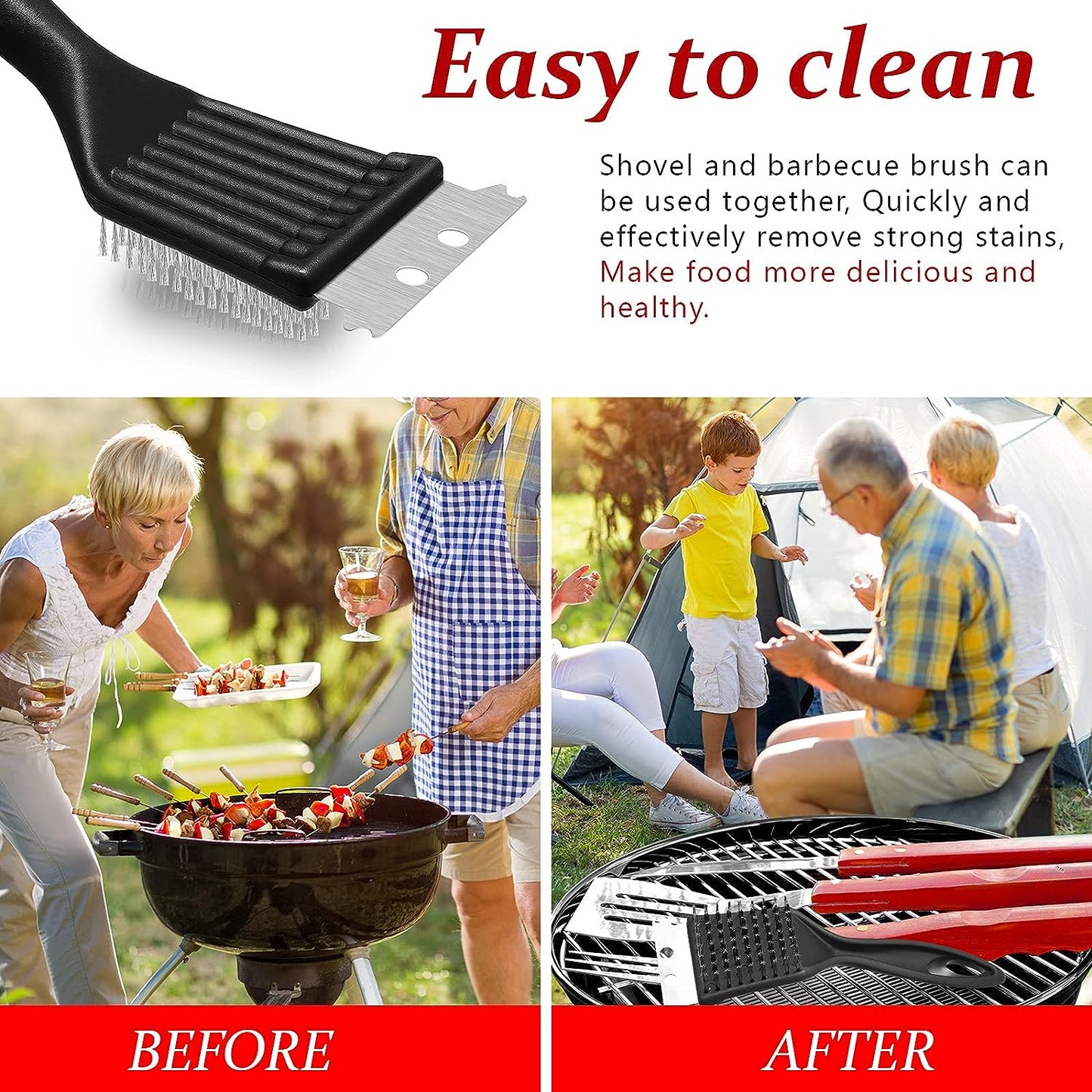 2 Pieces 8 Inch Grill Brush and Scraper Stainless Steel Wire Grill Brush Extra Strong BBQ Cleaner Accessories Heavy Duty Barbecue Grill Cleaning Brush Grill Grate Brush Cleaner