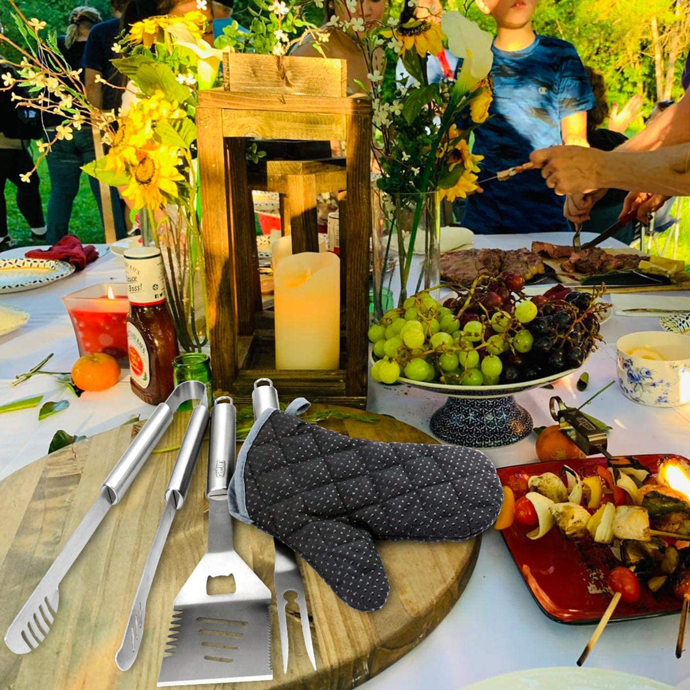 Grill Tools Grill Utensils Set - 3PCS BBQ Tools, Stainless Barbeque Grill Accessories - Spatula/Tongs/Fork, with Insulated Glove, Ideal BBQ Set Grilling Tools for Outdoor Grill, Gifts for Men