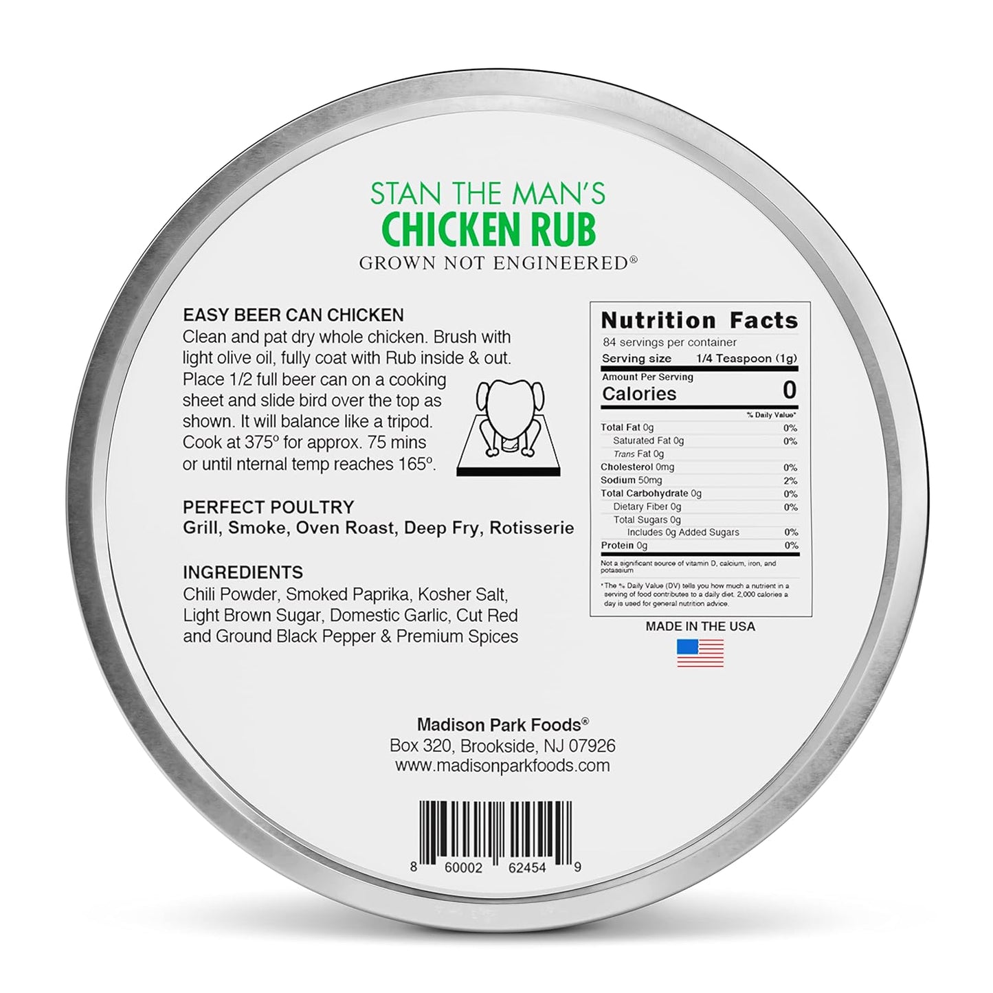 Stan the Man’S Chicken Rub – Perfect Poultry Seasoning - Deep Fry Turkey, Beer Can Chicken, Spatchcock, Wing Dust, BBQ, Fried, Breast, Thighs - All Natural Gluten Free Keto Low Salt No MSG, 3 Ounce Gourmet Spice Tin – New Packaging Inside
