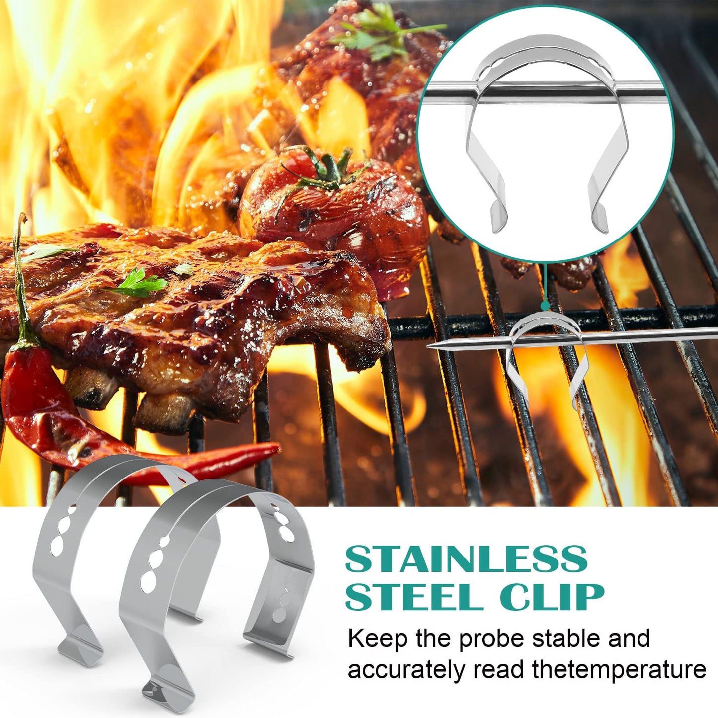 Meat Probe Kit for Masterbulit Gravity Series 560/800/1050 XL Digital Charcoal Grill and Smoker, Meat Thermometers with Clips and Gormmet 4-Pack