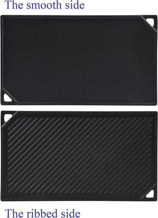 Cast Iron Reversible Griddle, 16.5 Inch X 9.5 Inch Double Sided Grill Pan Perfect for Gas Grills and Stove Top