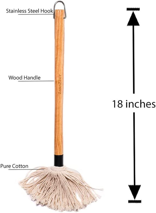 Zaanzeer 18 Inches BBQ Mop with Wooden Handle and 4 Extra Replacement Cotton Fiber Basting Mop Heads for Grilling and Smoking Steak