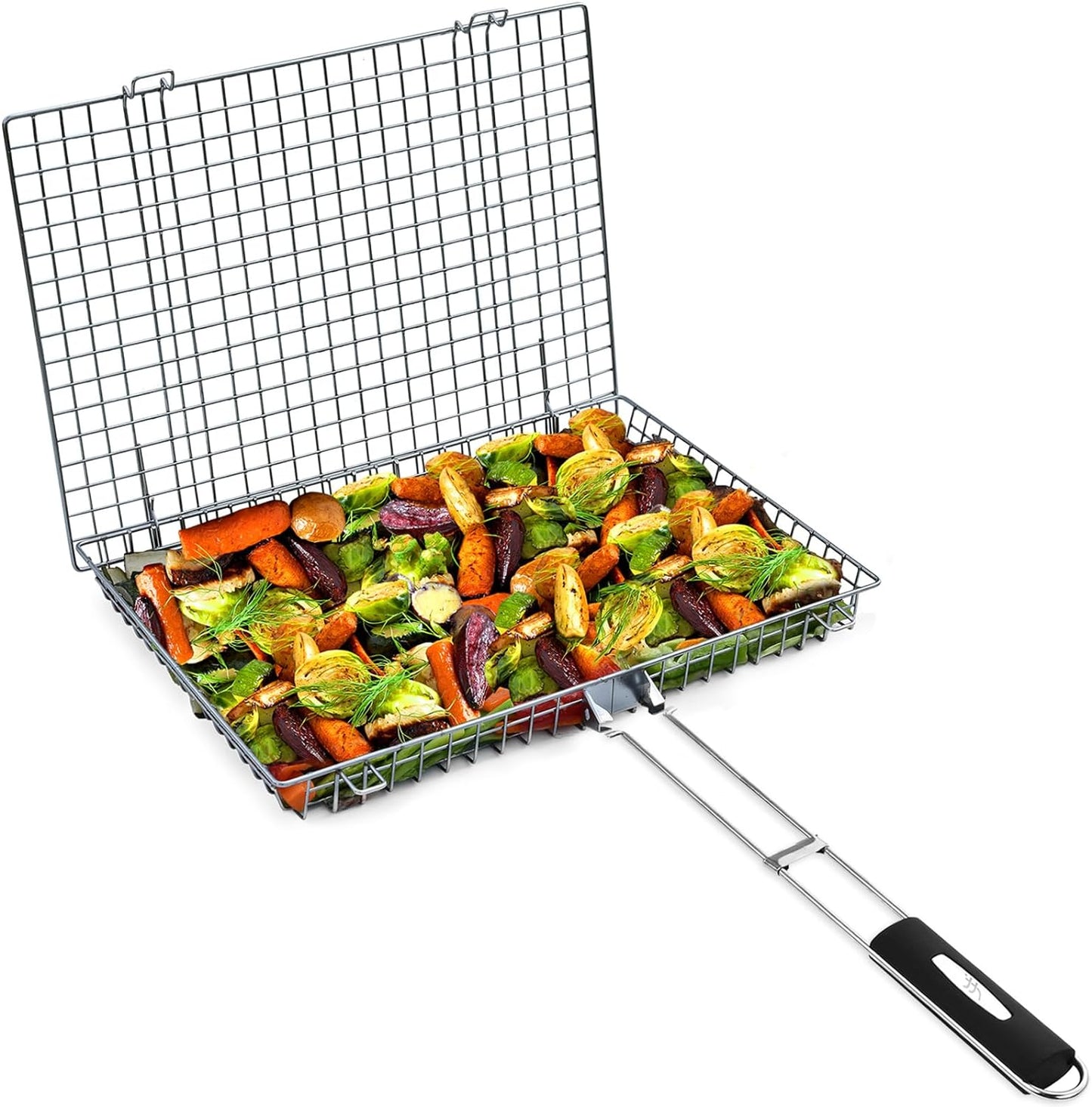 Grill Basket Extra Large,Grill Accessories for Outdoor Grill,Grilling Gifts for Men,Fish Grill Basket, Shrimp Vegetable, Veggie, Barbecue BBQ Rack, Camping Cooking, Unique Detachable Handle