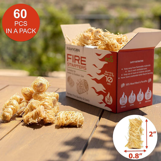 Fire Starters for Fireplace, Campfire, Wood Stove, Chimney, Pizza Oven, Fire Pit, Smoker, Grill, BBQ - All Weather Tumbleweeds Starter - Natural Odorless Indoor Outdoor Charcoal Firestarters 60 Pack